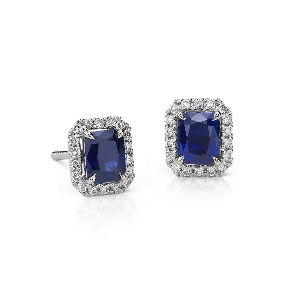 Lady’s  Round Anniversary  Eagle Claws Ceylon Sapphire Diamond Cluster Stud Earring White Gold  