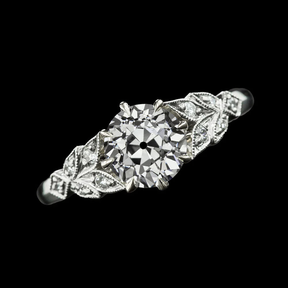 Eagle Claws Round Old Miner Diamond Ring Leaf Style Prong Set 3 Carats