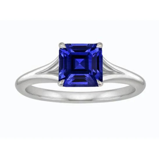 Eagle Claws Solitaire Asscher Cut Ring Split Shank Blue Sapphire   Lady’s Brilliant Engagement   