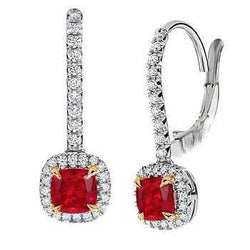 Eagle Claws Ruby Dangle Natural Earth Mined Diamond Earrings Two Tone Gold 14K