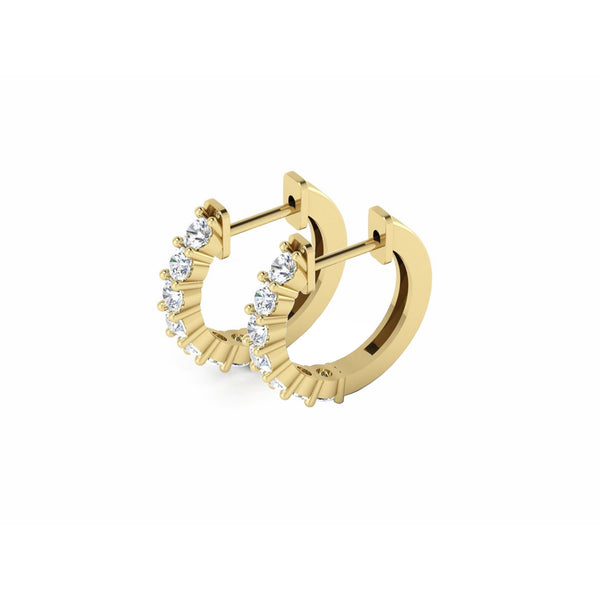 Yellow Gold Hoop Earrings Round Mined Diamonds Prong 0.75 Inches 2.10 Carats