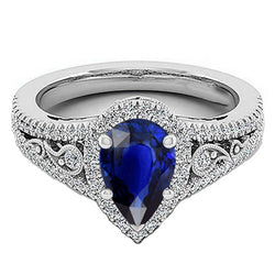Natural Real ( Not Lab Grown )  Elegant Pear Sapphire Diamond Ring 3 Ct Antique Style