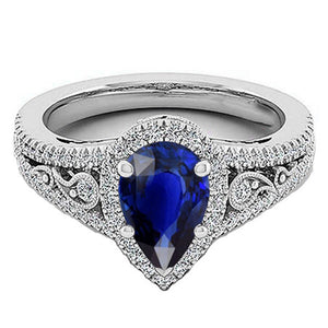 Elegant Pear Sapphire Diamond Ring 3 Ct Antique Style 