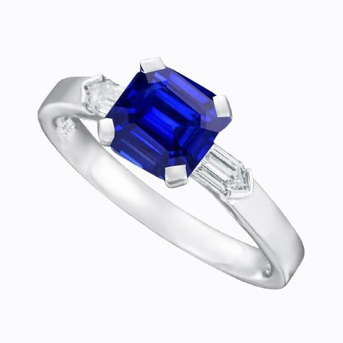 Emerald 3 Stone Diamond Sapphire Ring  Lady’s Brilliant Engagement   