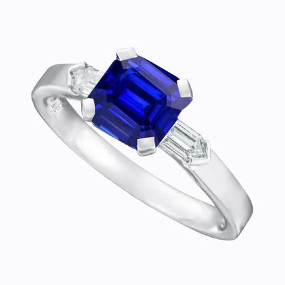 Emerald 3 Stone Diamond Sapphire Ring  Lady’s Brilliant Engagement   