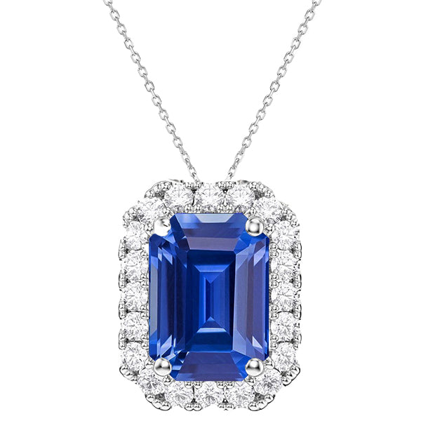 Blue Sapphire Diamond Halo Pendant Ladies Jewelry