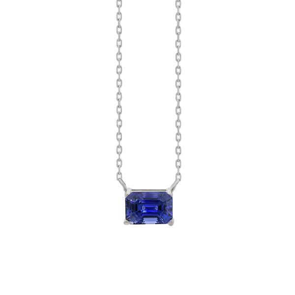 Blue Sapphire Solitaire Pendant Dog Ear Necklace