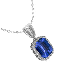 Emerald Ceylon Sapphire & Diamond Pendant Antique Style 2.75 Carats