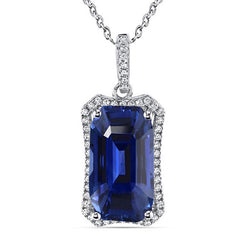Emerald Ceylon Sapphire & Round Natural Earth Mined Diamond Halo Pendant Gold 5.75 Carats