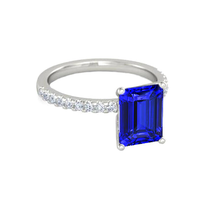 Emerald Cut And Round Cut 2.70 Ct Ceylon Sapphire Natural Earth Mined Diamonds Ring Gold