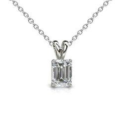 Emerald Cut Diamond Lady Necklace Pendant 2 Carats White Gold 14K