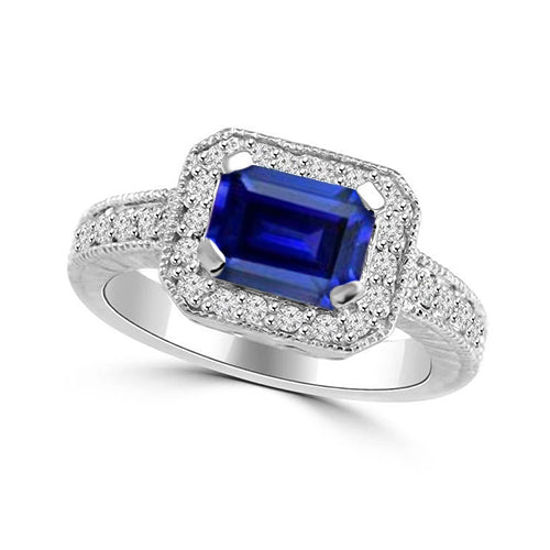 Sparkling Unique Lady’s Emerald Cut Blue Sapphire Diamond Engagement Ring