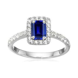 Emerald Cut Sri Lanka Sapphire Diamonds Ring 3 Ct White Gold 14K