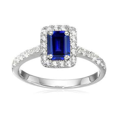 Sparkling Unique Lady’s Emerald Cut Sri Lanka Sapphire Diamonds Ring  White Gold
