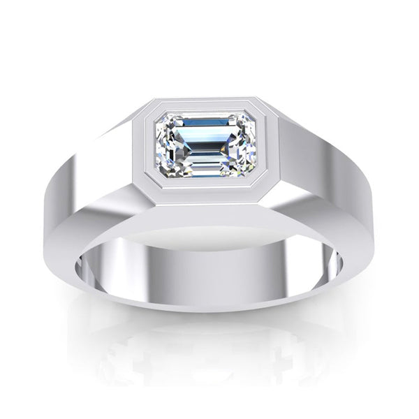 Emerald Diamond Solitaire Ring Bezel Set