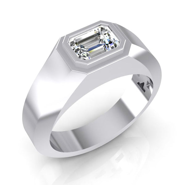 Solitaire Emerald Diamond Bezel Set Men's Ring 1 Carat Gold 14K