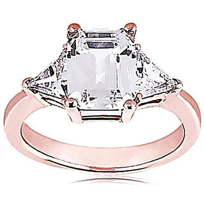Emerald Cut 3.51 Ct. Lab Grown Diamond Anniversary 3 Stone Ring Rose Gold 14K