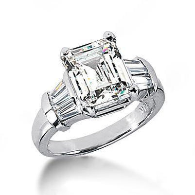 Emerald Cut Lab Grown Diamonds Ring 3.51 Ct. Gold Three Stone Jewelry - Three Stone Ring