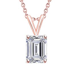 Emerald Cut Solitaire Lab Grown Diamond Pendant Necklace 1.50 Ct. Rose Gold 14K Diamond
