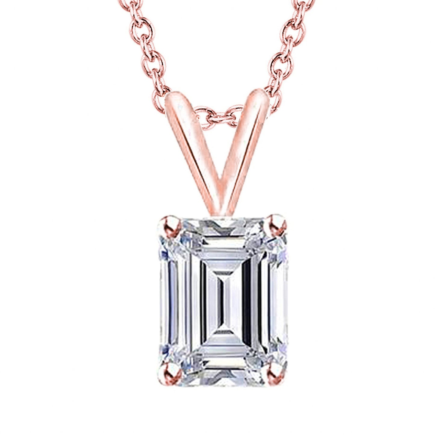 Emerald Cut Solitaire Lab Grown Diamond Pendant Necklace 1.50 Ct. Rose Gold 14K GIA CERTIFIED Diamond