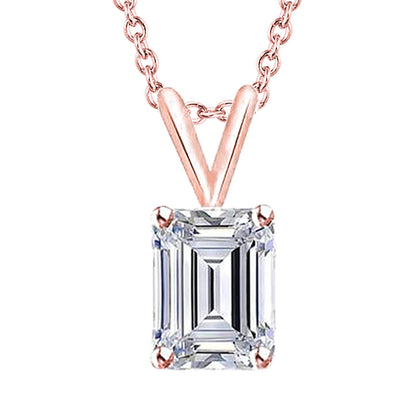 Emerald Cut Solitaire Lab Grown Diamond Pendant Necklace 1.50 Ct. Rose Gold 14K GIA CERTIFIED Diamond