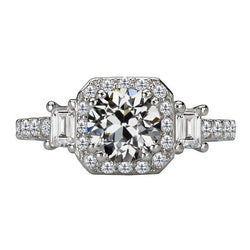 Emerald & Round Old Miner Diamond Halo Wedding Ring 6.50 Carats