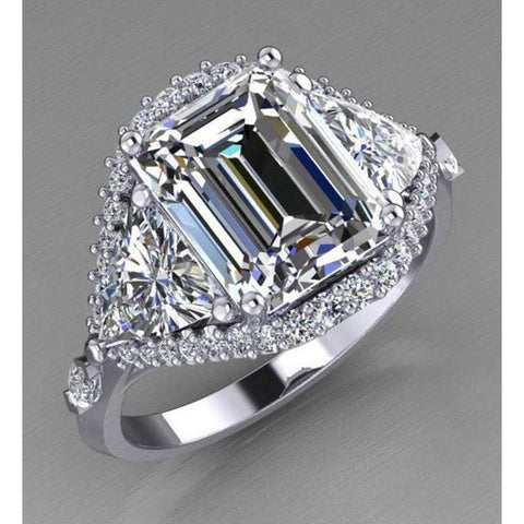   Unique Lady’s Style White Sparkling Engagement White gold   Emerald Trillion Diamond Engagement Ring 