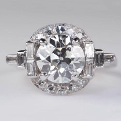 Engagement Halo Baguette & Round Old Miner Diamond Ring 3.75 Carats