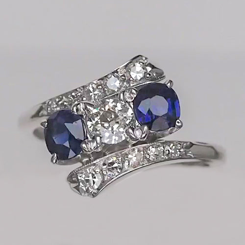  Lady’s  Round Anniversary Old Cut Round Diamond & Blue Sapphire Engagement Ring