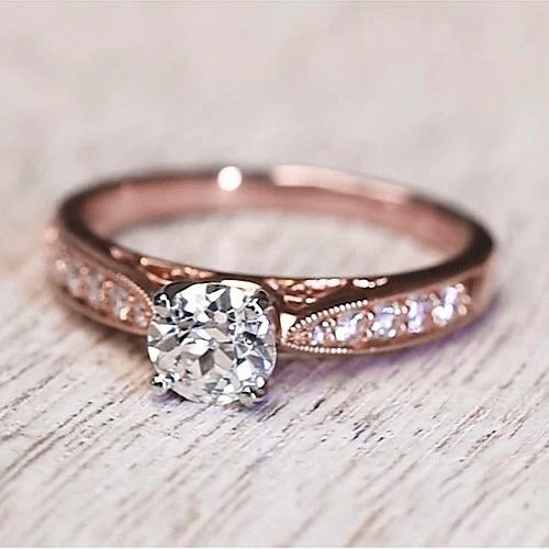 Rose Gold Unique Solitaire Ring with Accents