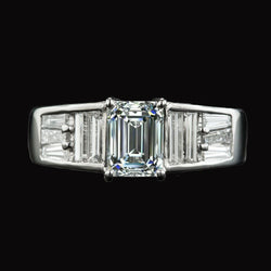 Real  Engagement Ring Baguette & Emerald Diamonds Prong Set 5.50 Carats