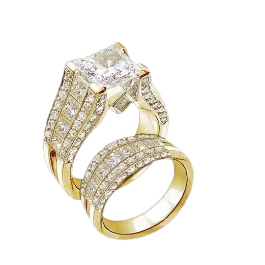 Engagement Ring Band Set 5.01 Ct. Gorgeous Natural Earth Mined Diamonds Yellow Gold 14K