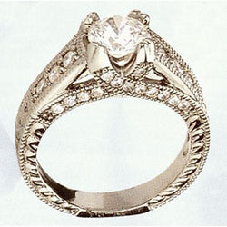 Real  Engagement Ring Cathedral Setting Antique Style White Gold 14K