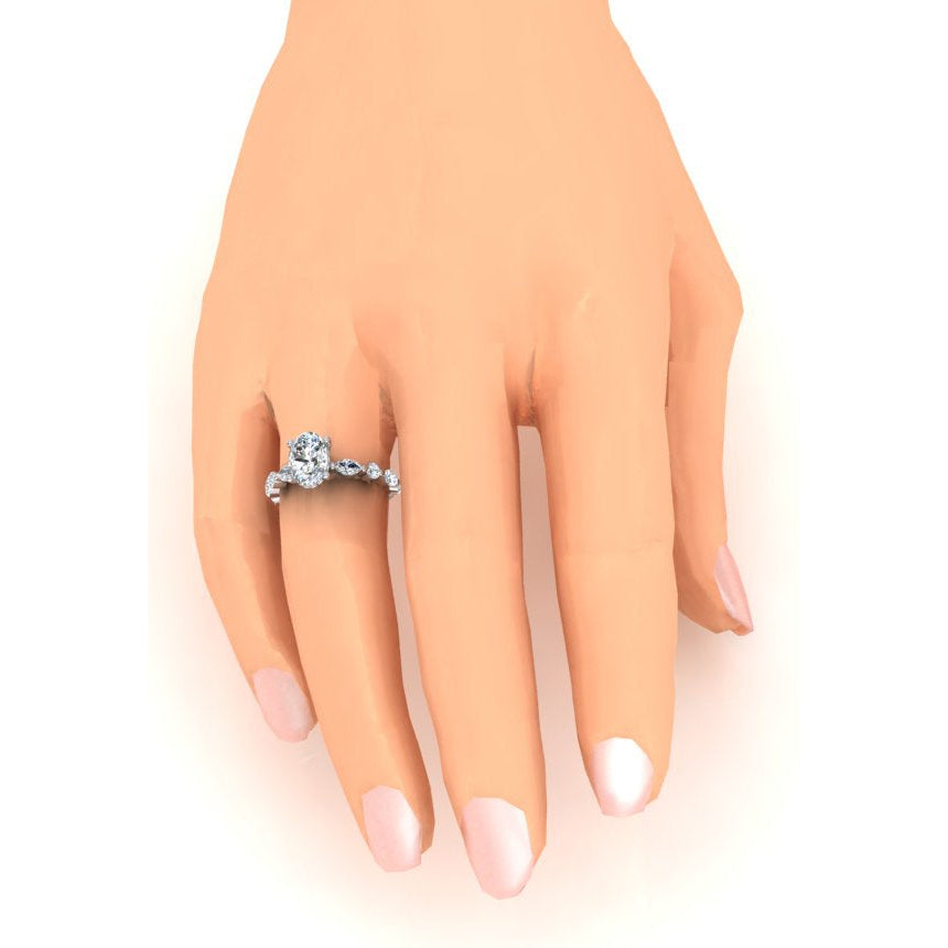 Oval Cut Hidden Halo Diamond Ring With Accents