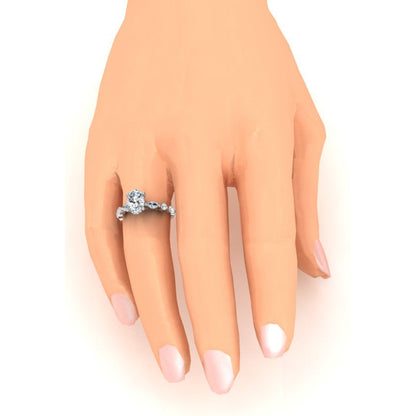 Oval Cut Hidden Halo Diamond Ring With Accents