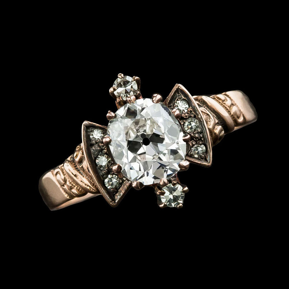 Engagement Ring Old Miner Cushion Diamond Antique Style