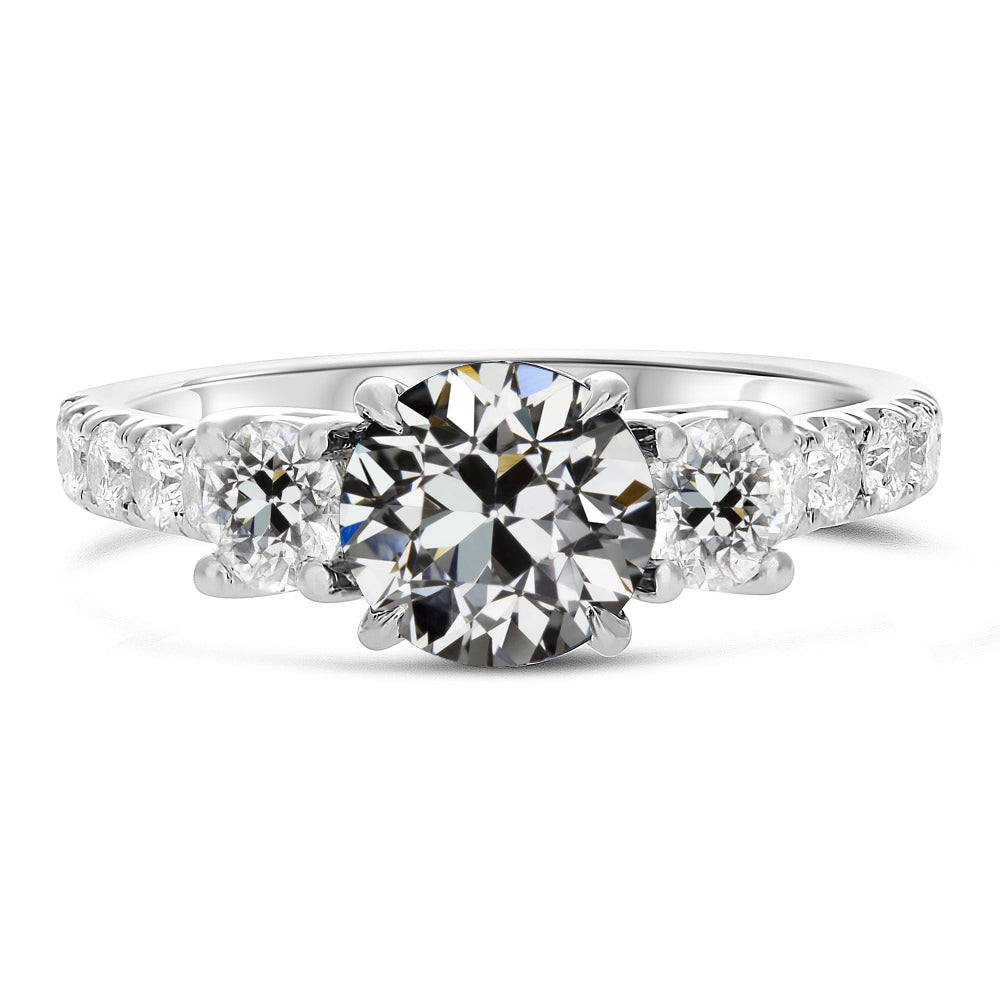 Engagement Ring Old Miner Cut Diamond 3 Stone Style