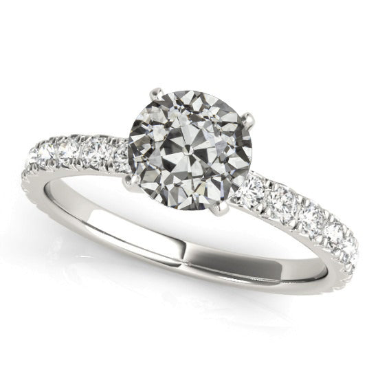 Engagement Ring Round Old Cut Natural Earth Mined Diamond Fishtail Set ...