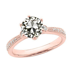 Real  Engagement Ring Round Old Mine Cut Diamond 3.25 Carats Rose Gold
