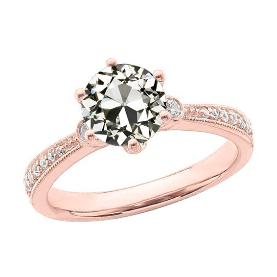 Engagement Ring Old Miner Cut Diamond Rose Gold