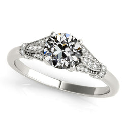 Real  Engagement Ring Round Old Mine Cut Diamond 3.50 Carats Milgrain
