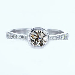 Real  Engagement Ring Round Old Mine Cut Diamond Bezel Set 2.25 Carats
