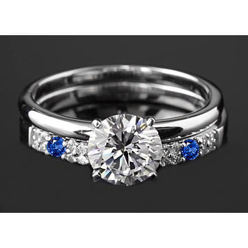  2.75 Carats Round Diamond & Blue Sapphire 4 Prong