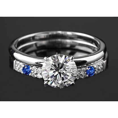  2.75 Carats Round Diamond & Blue Sapphire 4 Prong