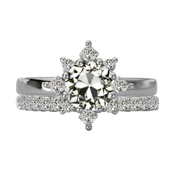 Engagement Ring Set Cushion & Round Old Cut Diamond Star Style 5 Carats