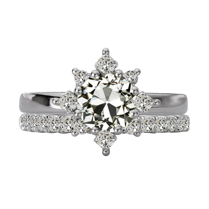 Engagement Ring Set Old Miner Cut Diamond Star Style