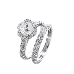 Engagement Ring Set Old Cut Natural Earth Mined Diamond Flower Style Pave Set 3.50 Carats