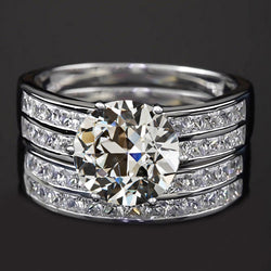 Engagement Ring Set Old Mine Cut & Princess Diamonds 5 Carats Gold 14K