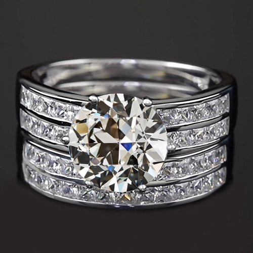 Engagement Ring Set Old Mine Cut Diamonds Gold