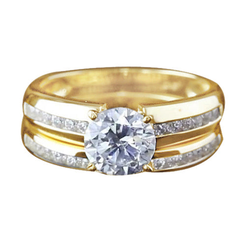 Engagement Ring Set Round Diamond 3 Carats Jewelry New Yellow Gold 14K